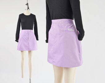 Lavender Purple Skirt 80s Vintage Pierre Cardin High Waisted Cotton Blend Mini Skirt size M