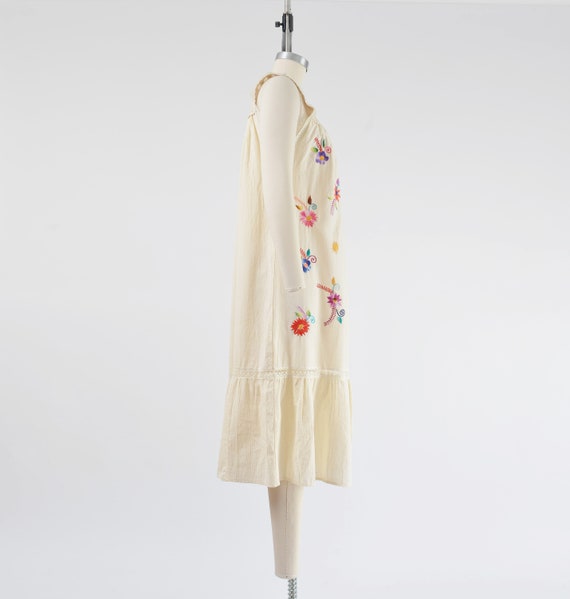 Cream Cotton Gauze Dress 70s 80s Vintage Mexican … - image 3