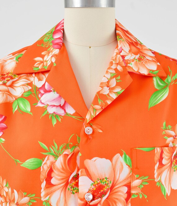 Orange Floral Hawaiian Shirt 70s Vintage Hilo Hat… - image 7