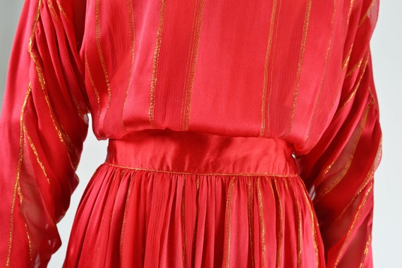 Red Striped Silk Satin Dress 80s Vintage Metallic… - image 5