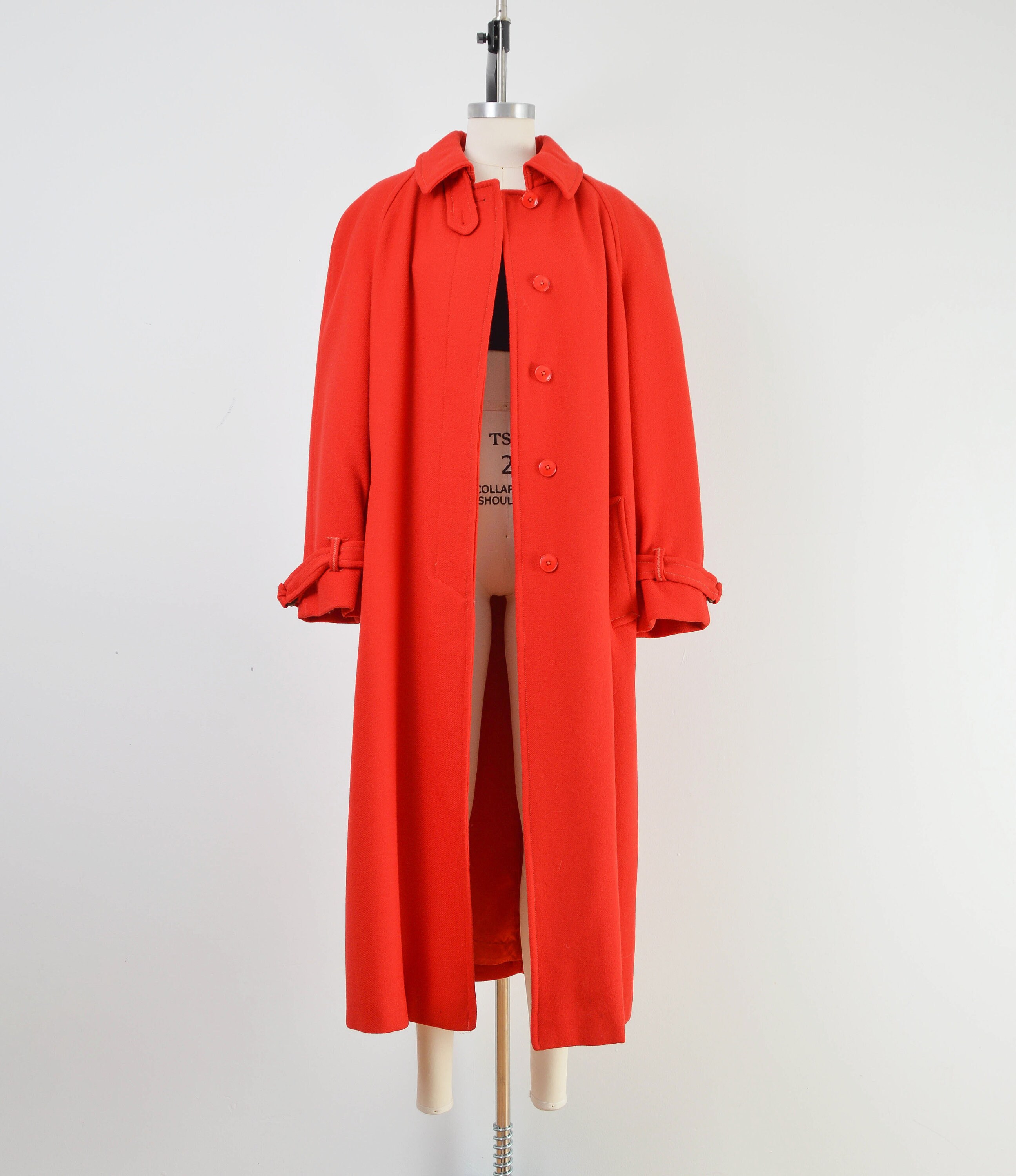 Red Wool Coat 80s Vintage Full Length Winter Coat by Paul Levy