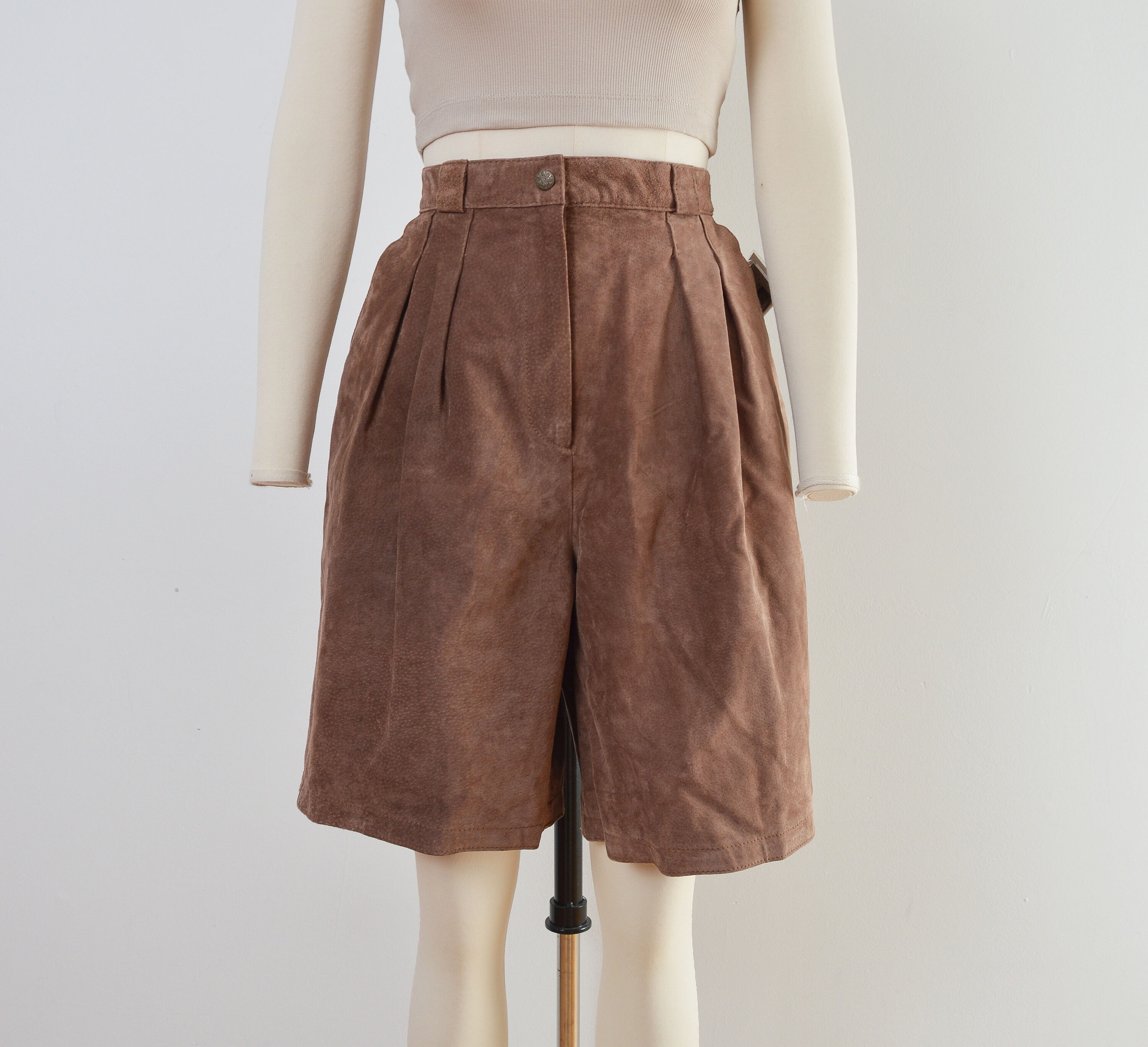 Vintage Brown Suede Shorts High Waisted 