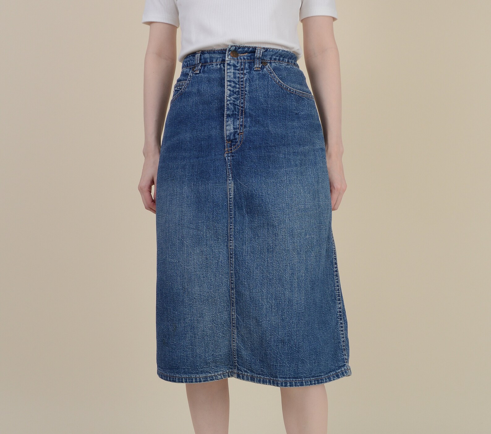 calvin klein denim pencil skirt