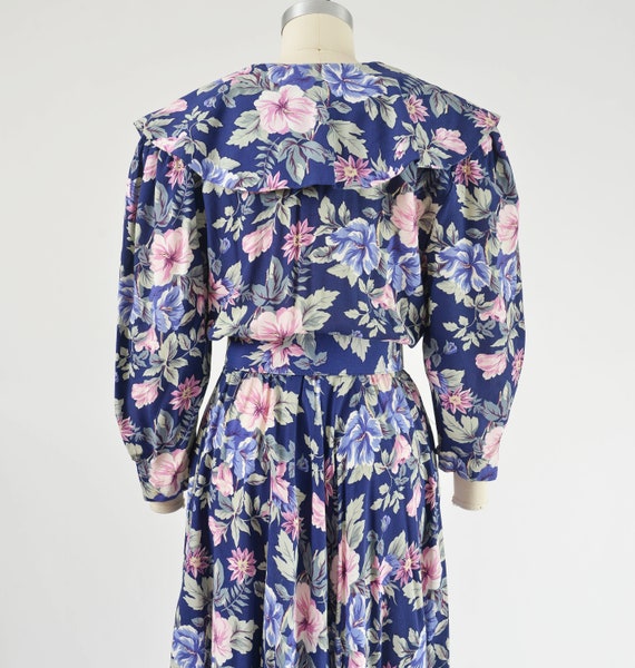 Blue Floral Dress 80s Vintage Cute Cottagecore Sh… - image 7