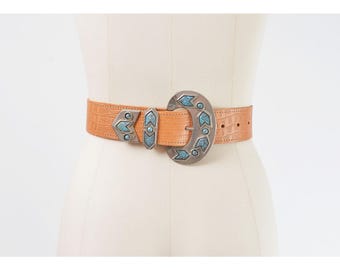Vintage Leather Shop Cream Belt Strap Cable Buckle Vintage 80s Cream and Gold Medallion Braided Cord Cinch Belt  main image 4