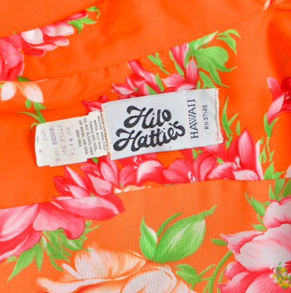 Orange Floral Hawaiian Shirt 70s Vintage Hilo Hat… - image 9