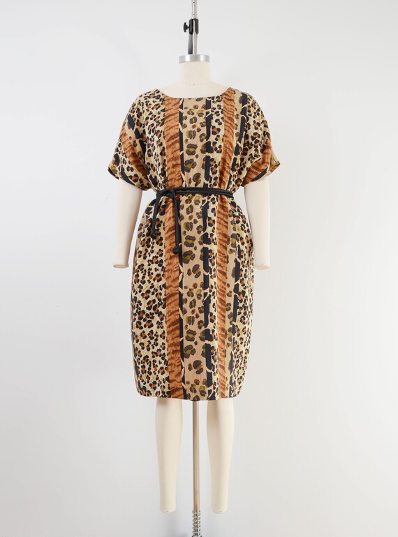 Vintage 90s Leopard Striped Dress size M L Silk A… - image 2