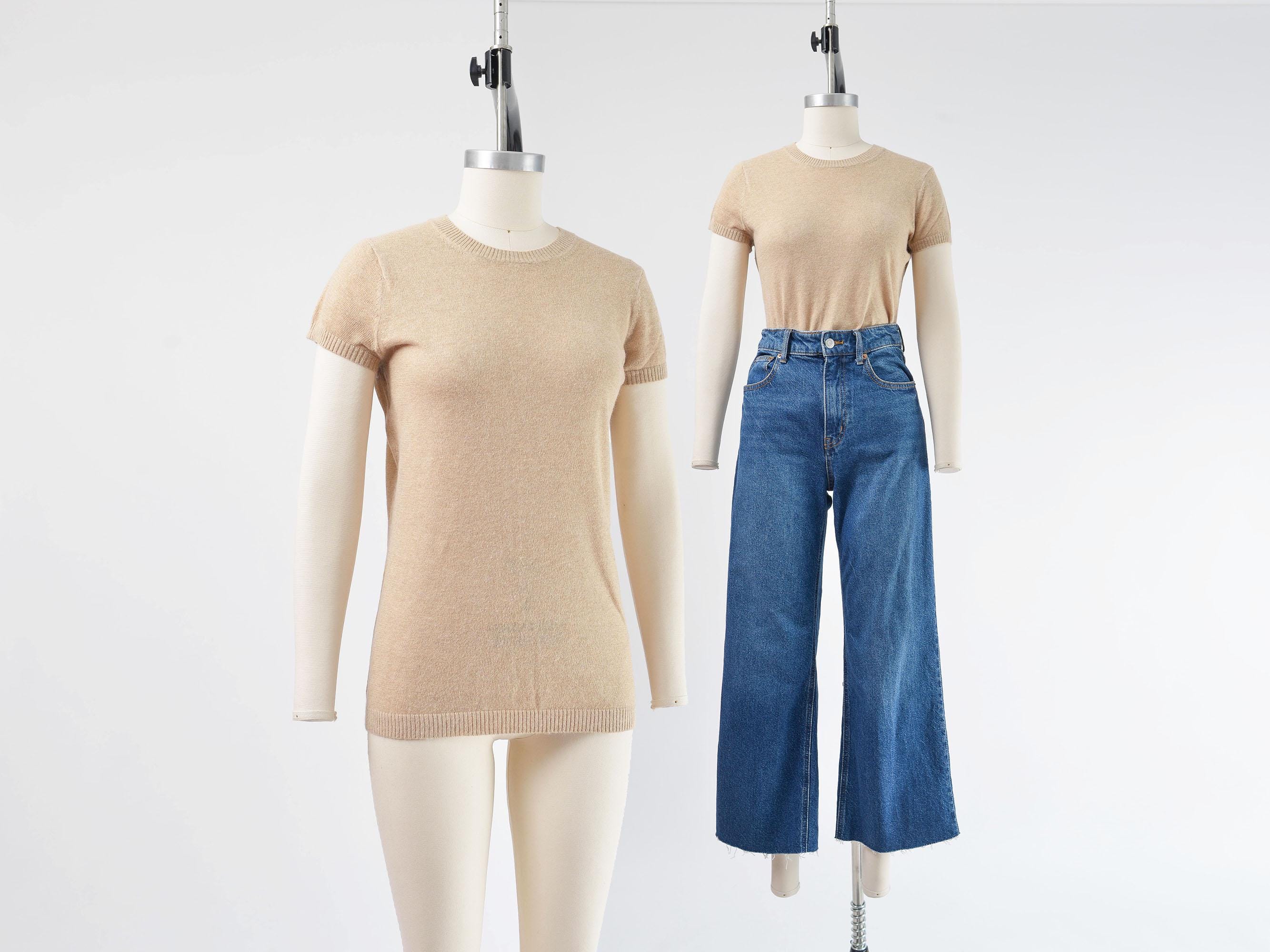 90s Angora and Cotton Sweater XS | Vintage Tan Beige Short Sleeve 