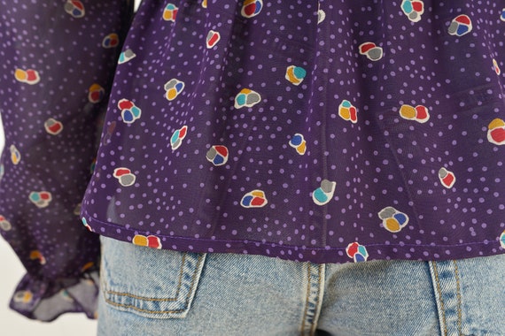 Vintage 80s Purple Sheer Blouse Polka Dot Ruffle … - image 8