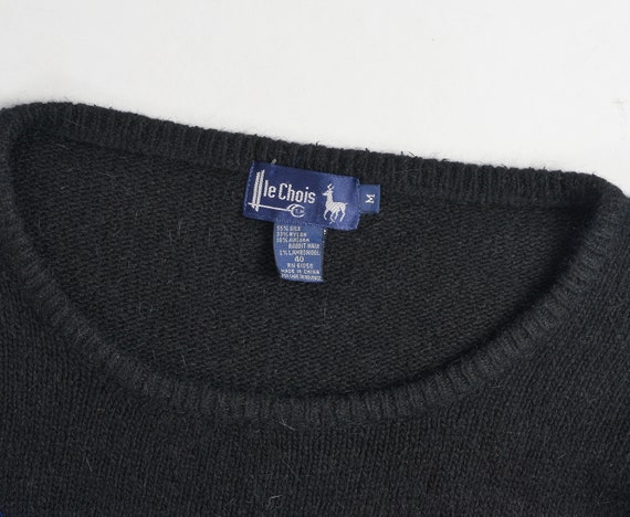 Cute Black Floral Beaded Sweater 80s Vintage Silk… - image 9