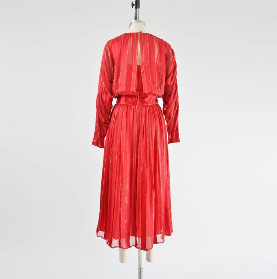 Red Striped Silk Satin Dress 80s Vintage Metallic… - image 7