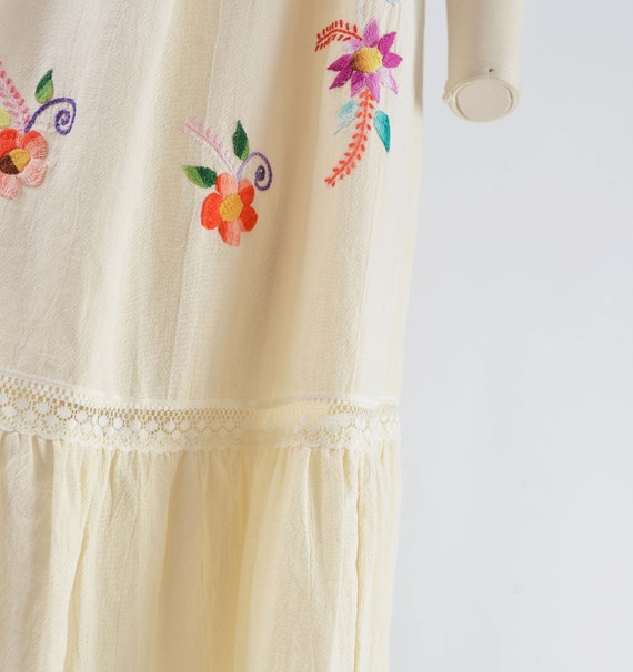 Cream Cotton Gauze Dress 70s 80s Vintage Mexican … - image 7