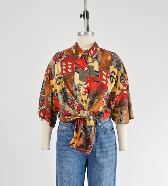 Southwestern Shirt size L XL | 90s Vintage Native… - image 3