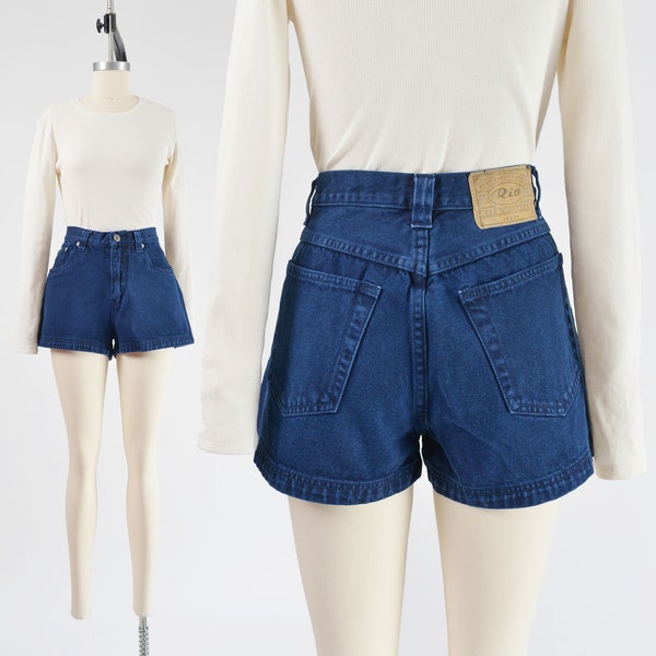 Indigo Navy Blue Jean Shorts 90s Vintage Dark Wash Denim High Waisted Mom Jean Shorts size M 8 10