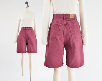 Burgundy Red LEE Jean Shorts 80s Vintage High Waisted Mom Jean Knee Length Long Shorts size M