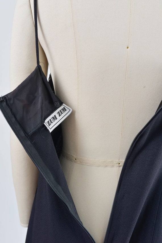 Black Beaded Slip Dress 80s 90s Vintage Metallic … - image 10