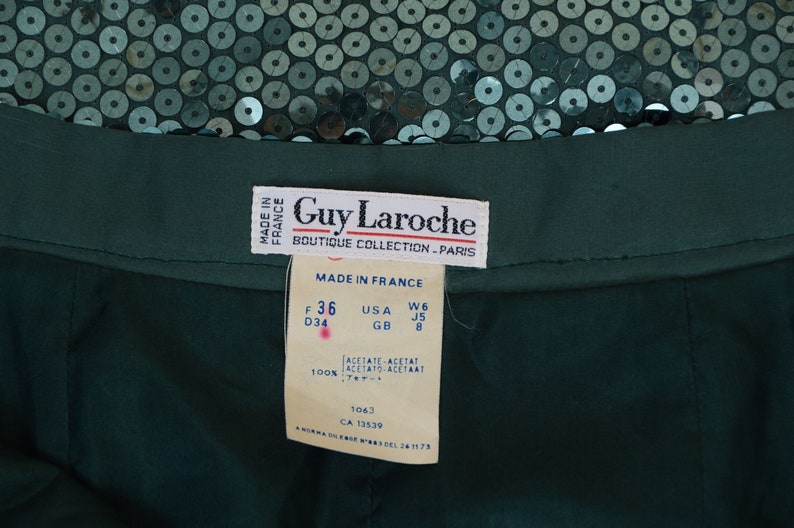 Green Sequin Skirt size XS S 25 waist Vintage 80s Guy Laroche Skirt High Waist Maxi Skirt with Slit