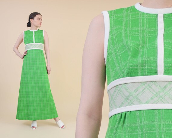 Vintage 60s Lime Green Maxi Dress | Mod Empire Waist Sleeveless A line Dress | size XS S Vintage 60s Lime Green Maxi Dress | Mod Empire Waist Sleeveless A line Dress | size XS S