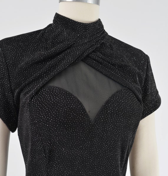 Black Stretchy Dress 90s Vintage Sheer Mesh Spark… - image 5