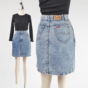 Lee Jean Skirt size XS S | Vintage 80s Acid Wash Denim Skirt High Waisted Mini Skirt Fitted Pencil Skirt
