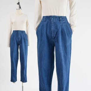 Pleated Denim Pants size XS | Vintage 90s High Waisted Pleated Front Pants Tapered Leg Cotton Jean Trousers 25 waist