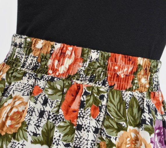 Plaid Floral Skirt size M L | 80s Vintage Black a… - image 8