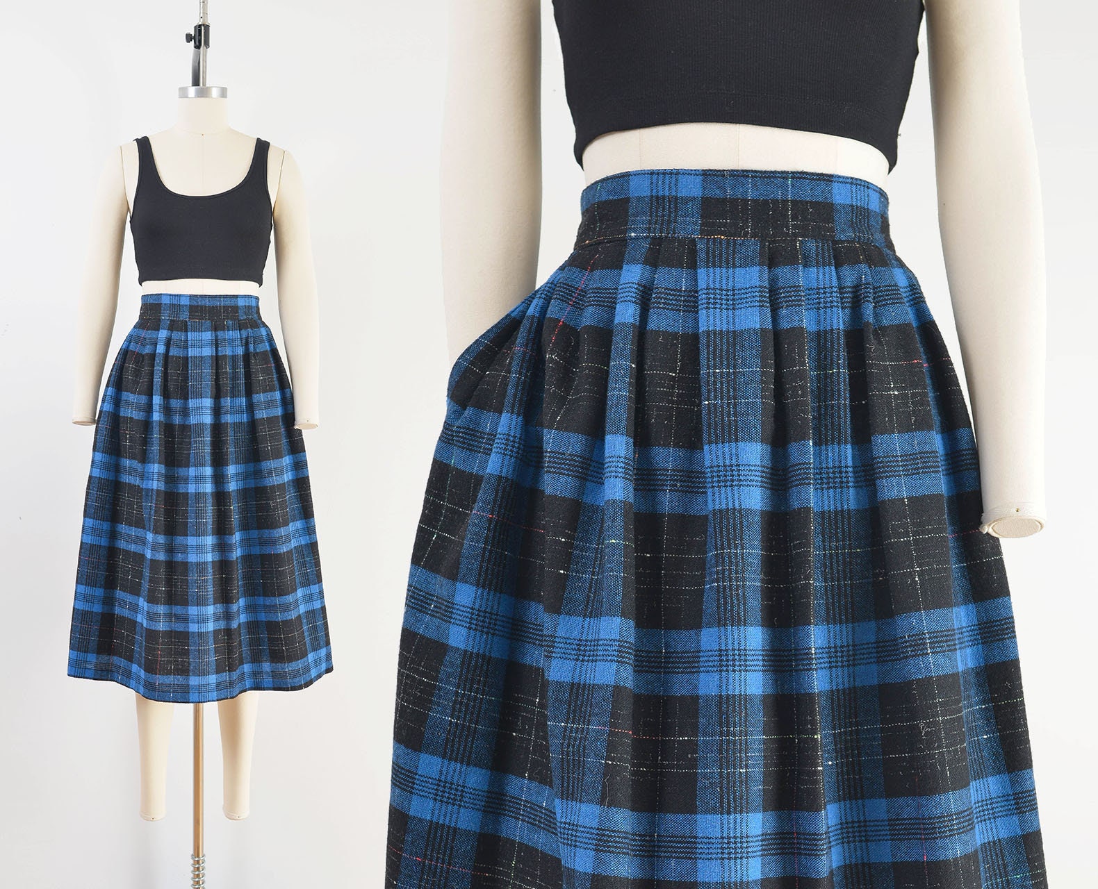 Vintage 1950s Plaid Cotton Pleated Full Skirt Size S, 41% OFF
