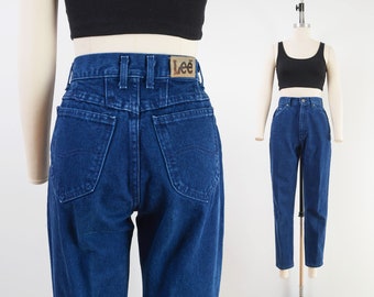 Lee Jeans | 90s Vintage Indigo Wash Denim High Waisted Tapered Leg Mom Jeans 26 waist Small