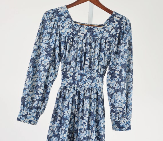 Blue Floral Dress size S M | 70s Vintage Jersey K… - image 8