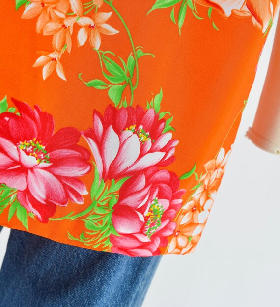 Orange Floral Hawaiian Shirt 70s Vintage Hilo Hat… - image 8