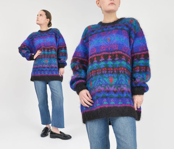 Striped Mohair Sweater | 90s Vintage Fuzzy Knit W… - image 1