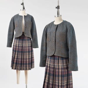 Ungaro Paris Jacket size Medium | Vintage 80s Blue and Black Woven Button Down Jacket