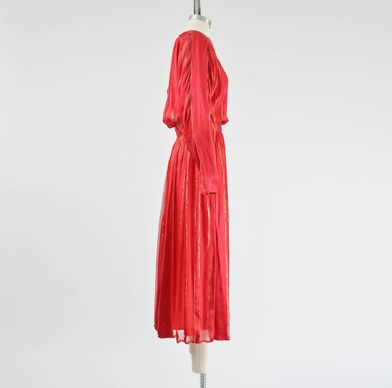Red Striped Silk Satin Dress 80s Vintage Metallic… - image 6