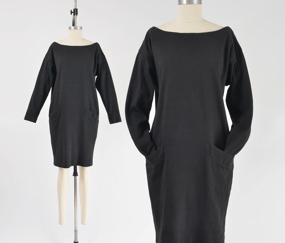 Black DKNY Dress | 90s Vintage Minimalist Cotton … - image 1