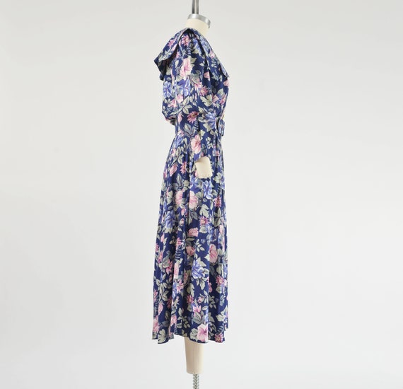 Blue Floral Dress 80s Vintage Cute Cottagecore Sh… - image 5