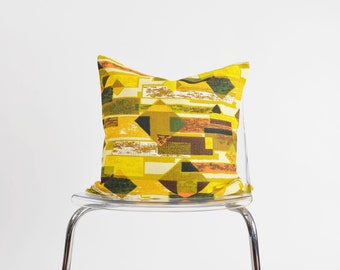 Retro Mid Century Modern Pillow Cover Vintage Fabric Geometric Barkcloth Pillow Cover Yellow Green