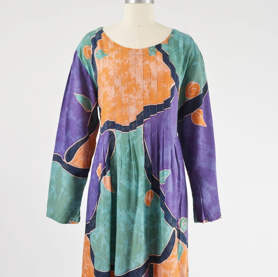 Abstract Batik Print Maxi Dress 90s Vintage Long … - image 3