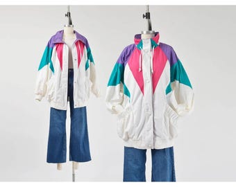 【送料無料】Vintage 3racks 90 / WH Vintage 90s White Color Block Lightweight Windbreaker Jacket Size
