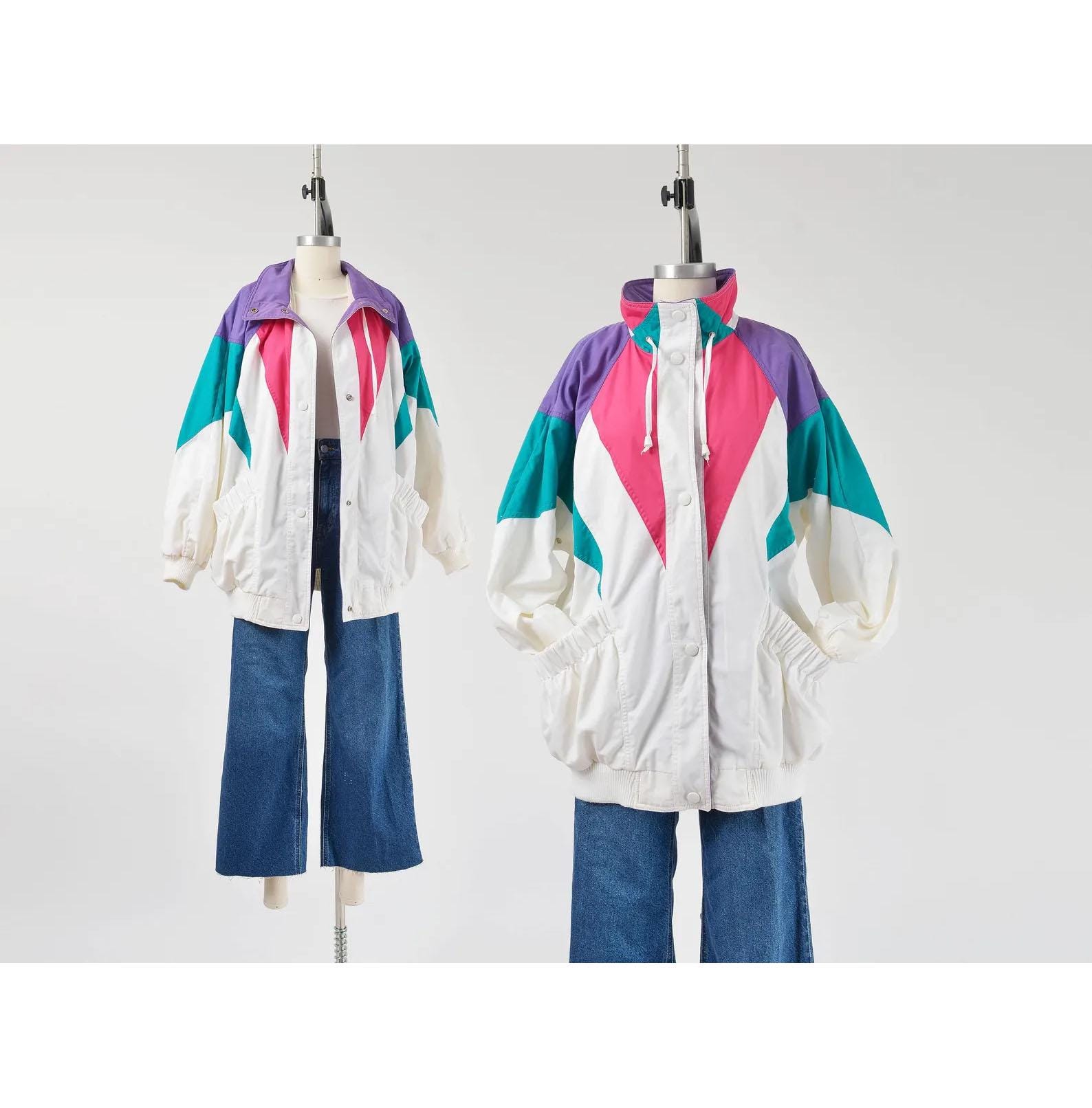 Vintage 90s White Color Block Lightweight Windbreaker Jacket Size