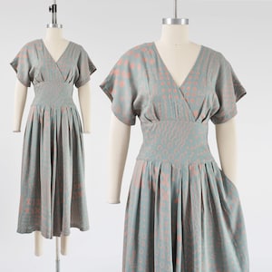 Green Batik Print Dress size Small | Vintage 90s Button Down Back Flowy Full Pleated Maxi Dress with Pockets