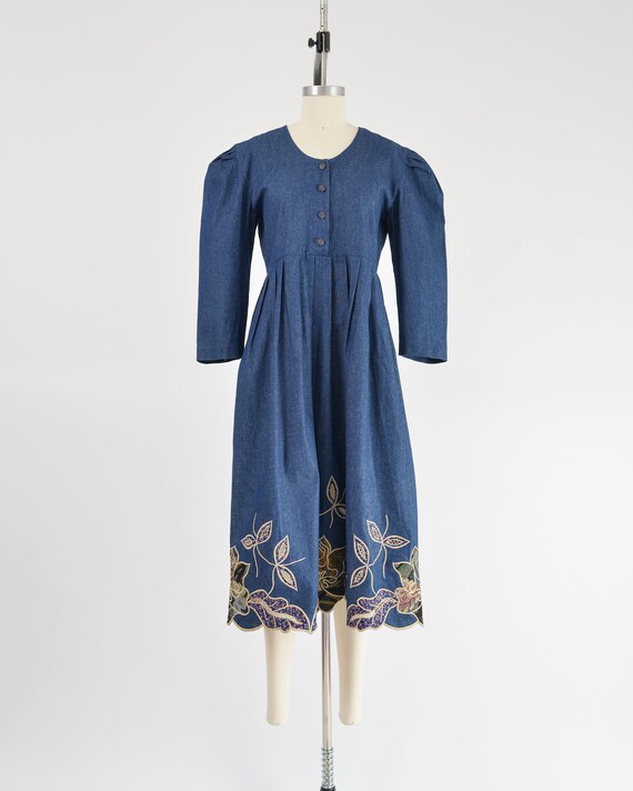 Denim Puff Sleeve Dress size S M | Vintage Dark W… - image 2