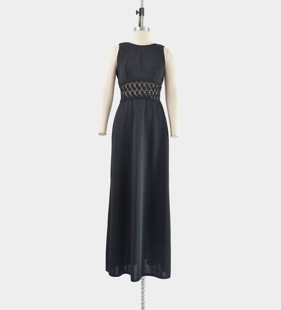 Black Maxi Dress 70s Vintage Illusion Sheer Croch… - image 2