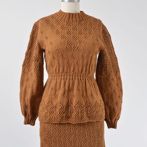 Vintage 70s brown hand knit pointelle sweater.