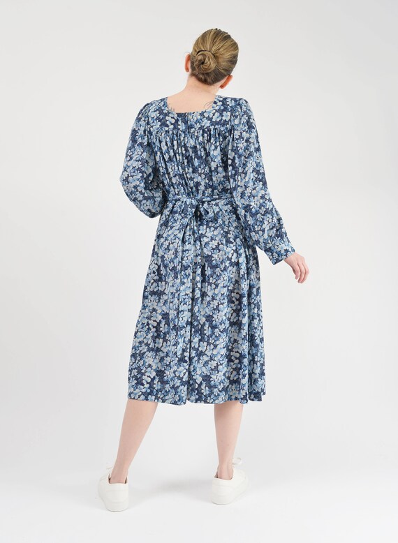 Blue Floral Dress size S M | 70s Vintage Jersey K… - image 6