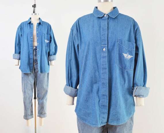 Vintage 90s Denim Work Shirt Blue Jean Button Down Oxford - Etsy