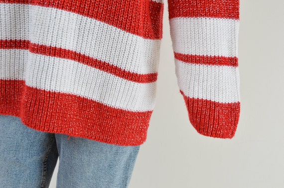 Red and White Striped Sweater Vintage Lurex Knit Slouchy - Etsy New Zealand