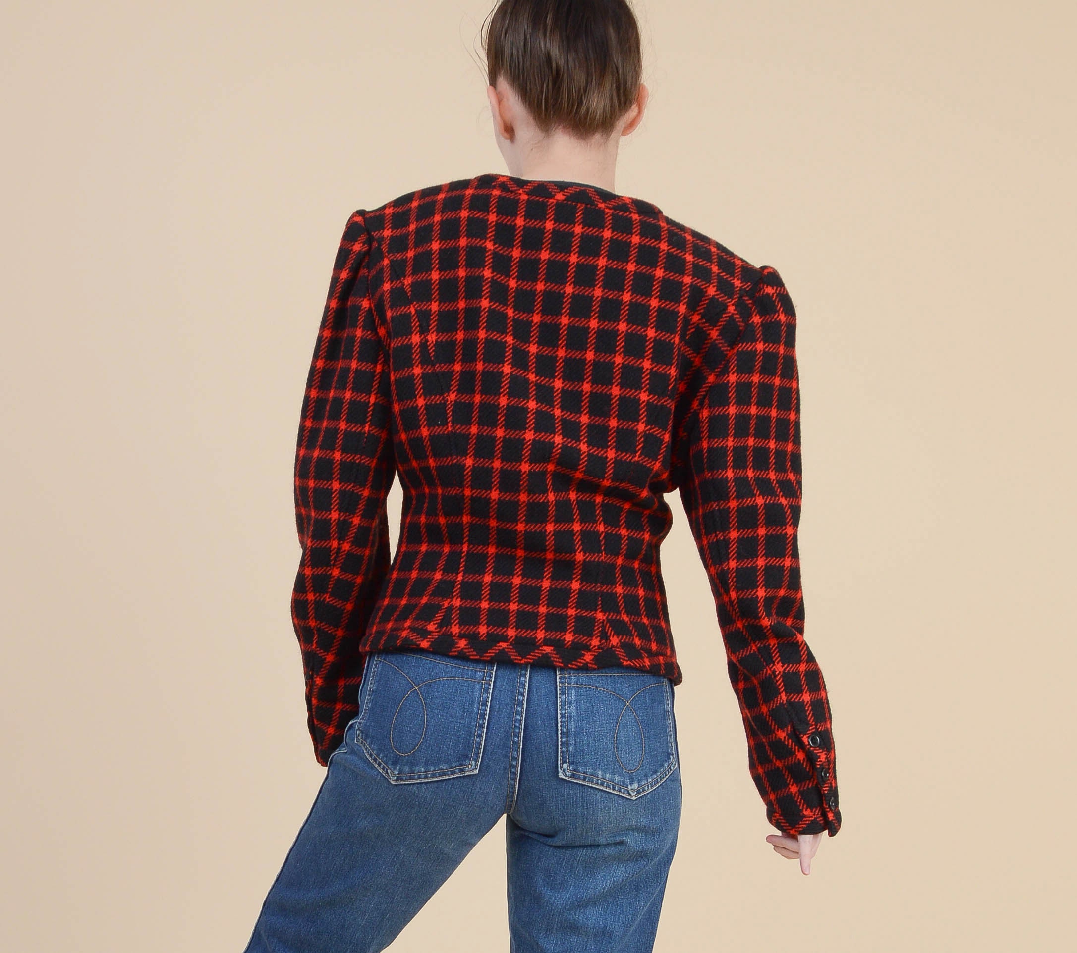 Vintage Emanuel Ungaro Jacket | Plaid Wool Jacket | Red and