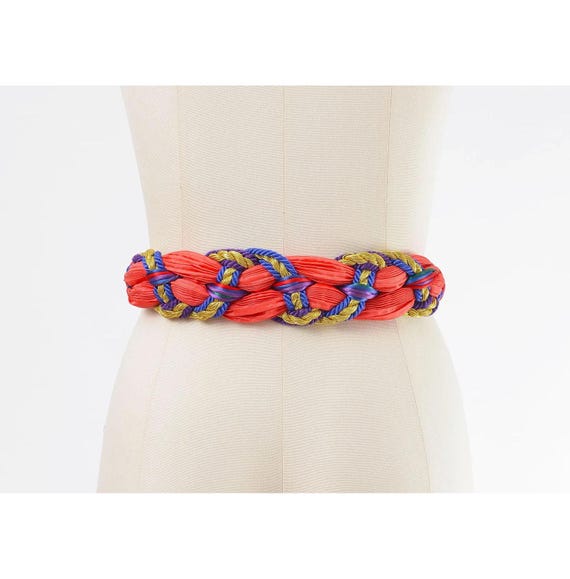 VINTAGE Red Wide Woven Wrap Belt Vintage Red Woven Stretch Belt | Wide Red Woven Belt  main image 4