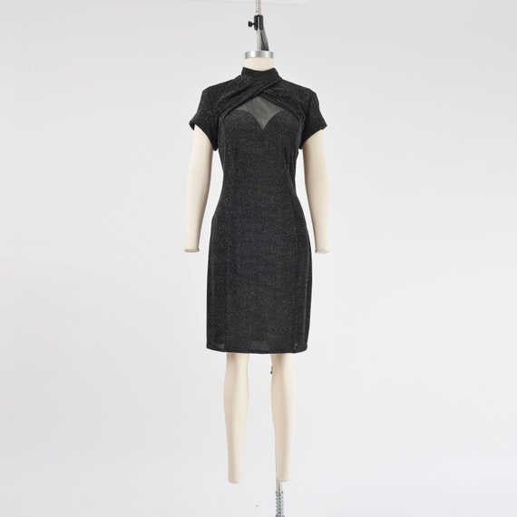 Black Stretchy Dress 90s Vintage Sheer Mesh Spark… - image 2