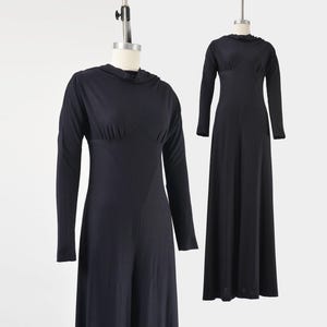 Black Palazzo Jumpsuit size XS S | Vintage 70s Manning Silver Wide Leg Knit One Piece Jumpsuit